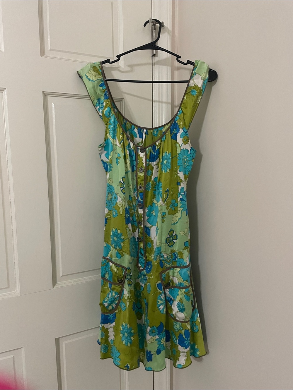 Free People Green & Teal Floral Scoop Neck Mini Dress